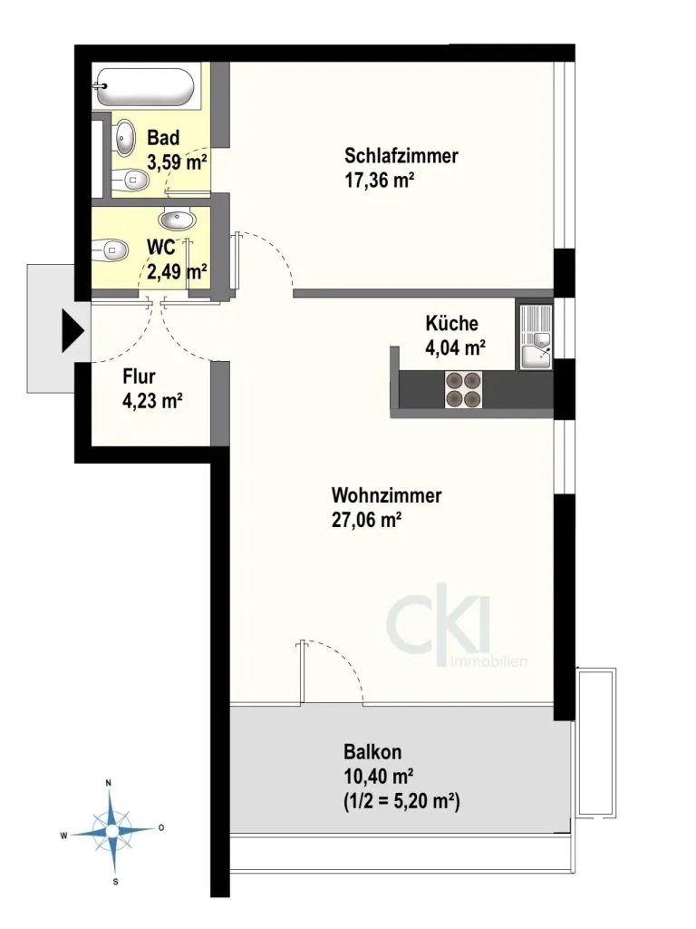 Immobilienangebot - Starnberg - Alle - Starnberg-Söcking! 
Freie 2 Zi.-ETW in ruhiger Lage
mit großem Südbalkon und Schwimmbad