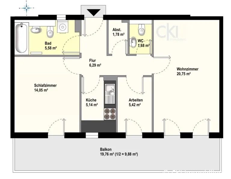 Immobilienangebot - München - Alle - Nähe Hackerbrücke! 
2,5 Zi.-Wohnung mit großem Südbalkon in Mü.-Schwanthalerhöhe
